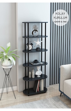 6 Raflı Oval Tasarım Kitaplık Ofis Salon Kitaplığı Modern Şık Tasarım Kitaplık Dosya Rafı Antrasit 6 Raflı Oval Tasarım Kitaplık Ofis Salon Kitaplığı Modern Şık Tasarım Kitaplık Dosya Rafı Antrasit