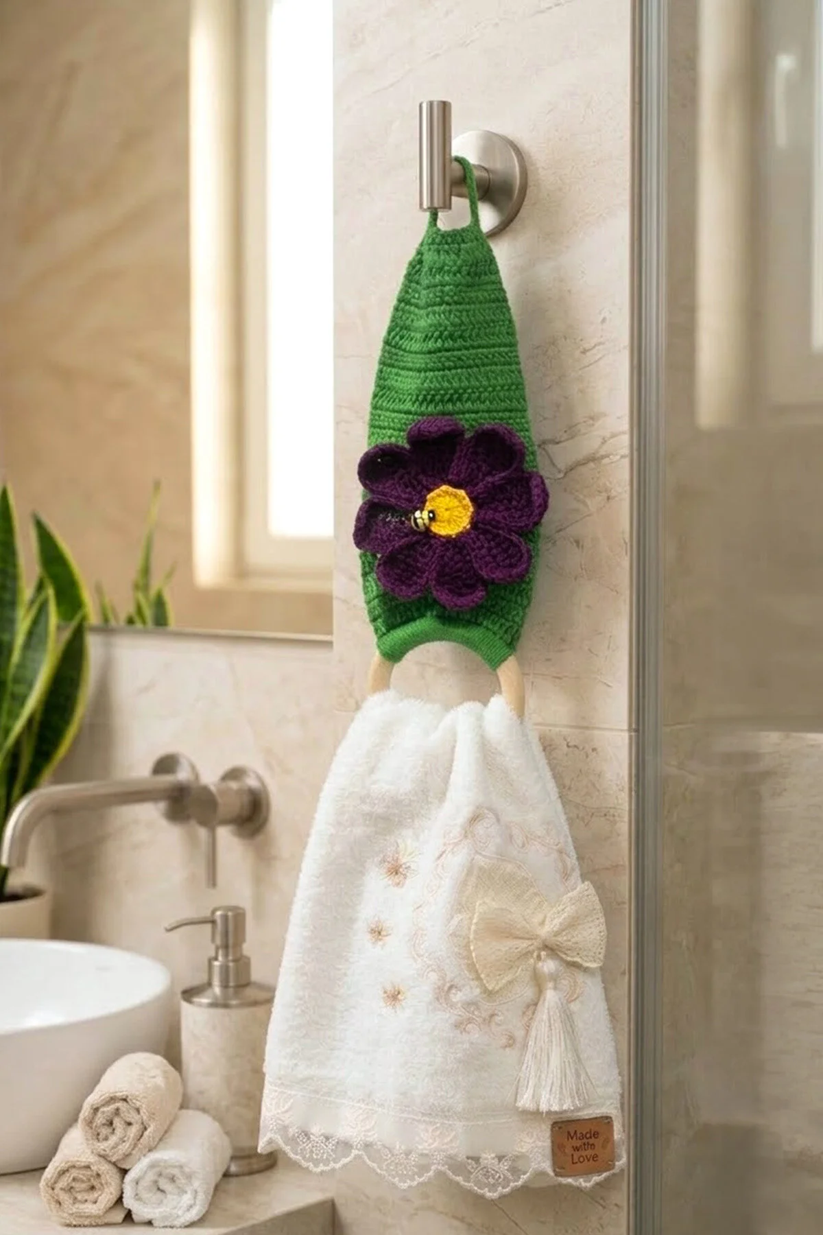 El Örgüsü Figürlü Mutfak Ve Banyo Havlu Askısı - Ahşap Bambu Dekoratif Havluluk Yeşil El Örgüsü Figürlü Mutfak Ve Banyo Havlu Askısı - Ahşap Bambu Dekoratif Havluluk Yeşil