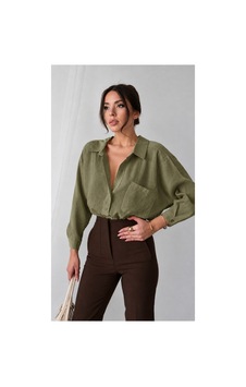 Moda Banuş Haki Düşük Omuzlu Gömlek Yeşil Moda Banuş Haki Düşük Omuzlu Gömlek Yeşil