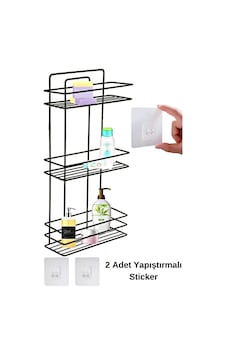 Yapıştırmalı Paslanmaz Siyah 3 Katlı Düz Banyo Köşeliği Şampuanlık Köşelik Banyo Rafı İnox