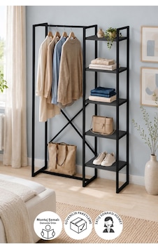 5 Raflı Metal Gardırop Metal Portmanto Açık Gardırop Elbise Dolabı Metal Askılık Vestiyer Loftix Antrasit 5 Raflı Metal Gardırop Metal Portmanto Açık Gardırop Elbise Dolabı Metal Askılık Vestiyer Loftix Antrasit