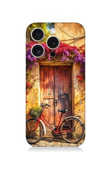 Apple Uyumlu iPhone 15 Pro Kapı Ve Bisiklet Desenli Silikon Kılıf Silikon