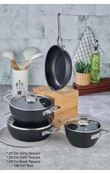 Cooker Ckr2853 Titanium 7 Parça Tencere Seti Siyah Platin Platin