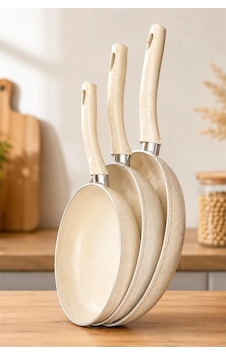 Çetcook 3'lu Tava Setı 20-24-26 Cm Krem Çetcook 3'lu Tava Setı 20-24-26 Cm Krem