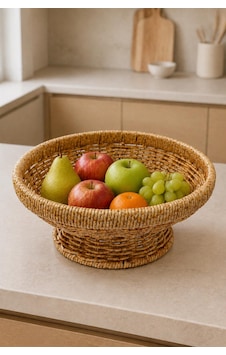 Rattan Örgü Ayaklı Meyvelik Ve Sunumluk 1 Adet 25 Cm Dekoratif Organizer