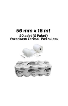 56 Mm X 16 M Yazarkasa Termal Pos Rulosu 50 Adet 5 Paket 56 Mm X 16 M Yazarkasa Termal Pos Rulosu 50 Adet 5 Paket