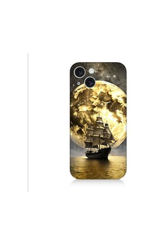 Apple Uyumlu iPhone 15 Plus Ay Ve Yelken Desenli Silikon Kılıf Silikon Apple Uyumlu iPhone 15 Plus Ay Ve Yelken Desenli Silikon Kılıf Silikon