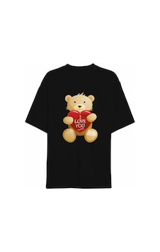 Hazego 14 Şubat Sevgililer Günü I Love You Ayı Baskılı Oversize Bisiklet Yaka T-shirt - Siyah Hazego 14 Şubat Sevgililer Günü I Love You Ayı Baskılı Oversize Bisiklet Yaka T-shirt - Siyah