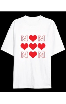 Efnaz Style Anneler Günü Hediye Mom Kalp Baskılı Oversize Bisiklet Yaka T-shirt - Beyaz Efnaz Style Anneler Günü Hediye Mom Kalp Baskılı Oversize Bisiklet Yaka T-shirt - Beyaz