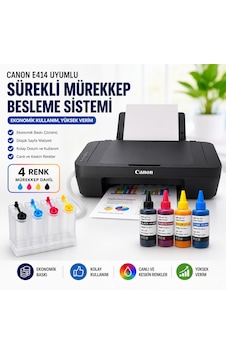Canon E414 Çok Fonksiyonlu Yazıcı + Bitmeyen Kartuş Sistemi + 4x100 Ml Mürekkep Seti + Usb Kablo Yazıcı, Tarayıcı, Fotokopi Ev Ve Ofis Kullanımı " Wifi Özelliği Yoktur Canon E414 Çok Fonksiyonlu Yazıcı + Bitmeyen Kartuş Sistemi + 4x100 Ml Mürekkep Seti + Usb Kablo Yazıcı, Tarayıcı, Fotokopi Ev Ve Ofis Kullanımı " Wifi Özelliği Yoktur