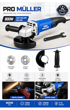 Pro Müller Powerfull Ml-900w Çelik Şanzıman 6 Kademe Devir Ayarlı Orta Boy Taşlama Ve Kesim Makinesi Pro Müller Powerfull Ml-900w Çelik Şanzıman 6 Kademe Devir Ayarlı Orta Boy Taşlama Ve Kesim Makinesi