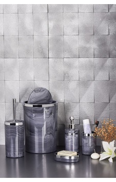 İmera Akrilik Yuvarlak Banyo Seti Antrasit Gri Mermer Desen Gümüş