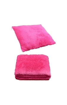 Fuşya Renkli 2'li Set Battaniye Ve Kedi Uyku Yastığı Acı Kahve - Pembe Fuşya Renkli 2'li Set Battaniye Ve Kedi Uyku Yastığı Acı Kahve - Pembe