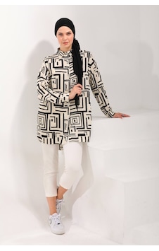 Polologin Butik Siyah Bej Halka Desenli Viskon Tunik Siyah Polologin Butik Siyah Bej Halka Desenli Viskon Tunik Siyah