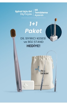 1+1 Paket Spiral Başlıklı Gri Diş Fırçası+ Dil Temizleme+ Kesesi Ve İkili Stant Hediye 1+1 Paket Spiral Başlıklı Gri Diş Fırçası+ Dil Temizleme+ Kesesi Ve İkili Stant Hediye