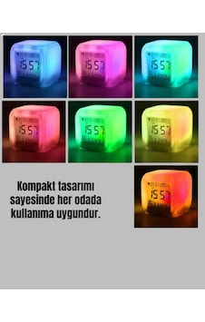Renk - 939 - Değiştiren Led Alarmlı Dijital Küp - Csmo-tex - Masa Saati Çok Renkli