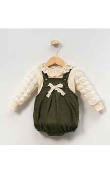 Minicayzen Bella Lace Romper Haki Fisto Yakalı Kız Bebek Salopet