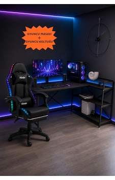 Oyuncu Masası + Oyuncu Koltuğu Takımı, L Masa Ve Ledli Sandalye Seti, Raflı Masa, Gaming Masası, Gaming Sandalyesi-6 Diğer
