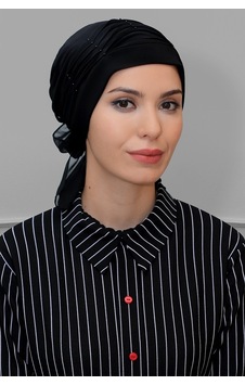Hürrem Bone Siyah Pratik Hazır Geçmeli Tesettür Bone Sandy Kumaş Incili Pilel Siyah Hürrem Bone Siyah Pratik Hazır Geçmeli Tesettür Bone Sandy Kumaş Incili Pilel Siyah