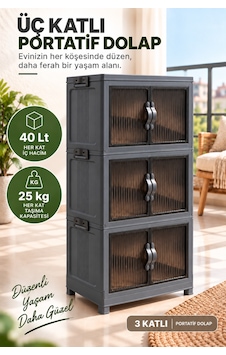 3 Katlı Portatif Organizer Dolap 120 Lt Gri 3 Katlı Portatif Organizer Dolap 120 Lt Gri