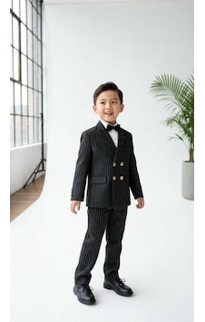 Bys Beystil Sivri Yaka Siyah Çizgili Çocuk Kruvaze Elbise - Slim Fit Bys Beystil Sivri Yaka Siyah Çizgili Çocuk Kruvaze Elbise - Slim Fit