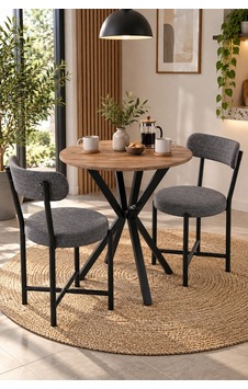 Sulorahome Masa Ve 2 Adet Keten Sandalye Seti 70 Cm Gri Sulorahome Masa Ve 2 Adet Keten Sandalye Seti 70 Cm Gri