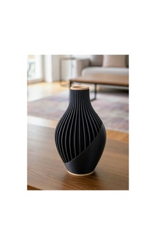 Modern Siyah Dekoratif Vazo 15 Cm Minimal Çizgili Tasarım Siyah
