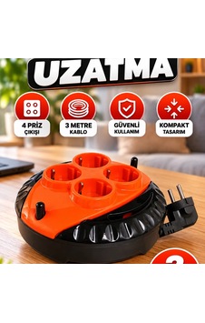 4 Lü Makaralı Uzatma Kablosu 3 Metre Kırmızı Diğer