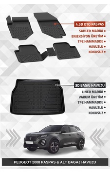Sahler Peugeot 2008 2019-2025 Uyumlu 4.5d Premium Havuzlu Paspas Ve Liner Alt Bagaj Havuzu - Hybrid