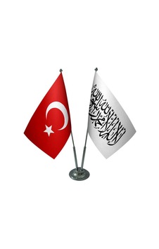 Masa Üstü Afganistan Bayrağı Türk Bayrağı İkili Krom Direk Masa B