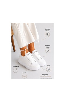 Ts Tonny Step Tonny Step Ünisex Sneaker Falyon Sararmaz Taban Hafif Tüy Gibi Günlük Spor Ayakkabı Beyaz-beyaz Topuk