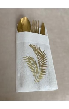 Gold Yaldızlı Beyaz Yaprak Cepli Aır Touch Peçete 12 lı 40x40 Gold Yaldızlı Beyaz Yaprak Cepli Aır Touch Peçete 12 lı 40x40