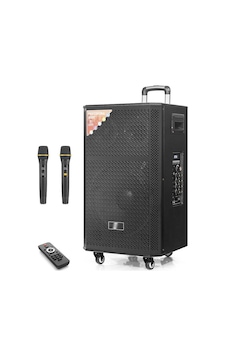 Çift Karaoke Mikrofonlu Bluetooth Hoparlör Fm Radyo 120w 12 İnç Kumandalı Ahşap Ndr412 Evimdeyokyok