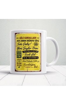 Aile Kuralları Yazılı Baskılı Kupa Bardak Beyaz Aile Kuralları Yazılı Baskılı Kupa Bardak Beyaz