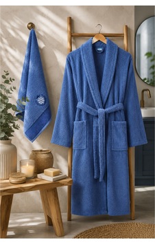 Havlulu Bornoz 2'li Set Bornoz + 50 X 85 Cm Baş Havlusu, Pamuklu, Cepli, Spa Ve Otel Konforu Lacivert Havlulu Bornoz 2'li Set Bornoz + 50 X 85 Cm Baş Havlusu, Pamuklu, Cepli, Spa Ve Otel Konforu Lacivert