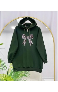 Lovie Moda Kadın Leopar Fiyonk Baskılı Sweatshirt Haki