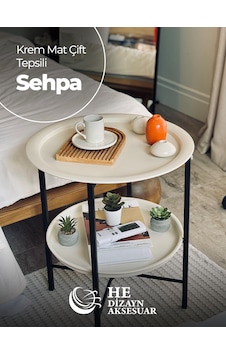 Katlanır Çift Kat Tepsili Sehpa Krem Katlanır Çift Kat Tepsili Sehpa Krem