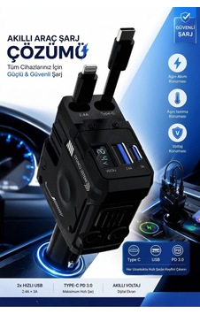 70w Çakmaklık Girişli Şarj Cihazı Araç Şarj Cihazı 3 Usb + Type-c Pd 3.0 Lightning + Type-c Kablolu Hızlı Şarj Siyah - 924496768 70w Çakmaklık Girişli Şarj Cihazı Araç Şarj Cihazı 3 Usb + Type-c Pd 3.0 Lightning + Type-c Kablolu Hızlı Şarj Siyah - 924496768
