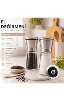 Seramik Öğütücülü 5 Kademe Ayarlı Tuz Ve Karabiber El Değirmeni - 180 Ml Şeffaf Cam Hazne 13 Cm 2'li Set Seramik Öğütücülü 5 Kademe Ayarlı Tuz Ve Karabiber El Değirmeni - 180 Ml Şeffaf Cam Hazne 13 Cm 2'li Set