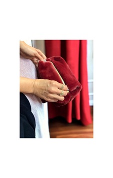 Pufcase Toscana Peluş Kumaş, Makyaj Çantası 10x20x10 Cm İthal Tüy Dökmez Bordo