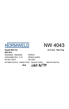 Normweld Alüminyum Mig Kaynak Teli Nw4043 1.00 MM 2 KG Makara Normweld Alüminyum Mig Kaynak Teli Nw4043 1.00 MM 2 KG Makara