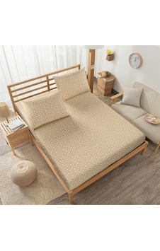 Çift Kişilik Lastikli Çarşaf Ve Yastık Kılıfı Sütlü Kahve Yıldız Desenli 160x200 Çift Kişilik Lastikli Çarşaf Ve Yastık Kılıfı Sütlü Kahve Yıldız Desenli 160x200