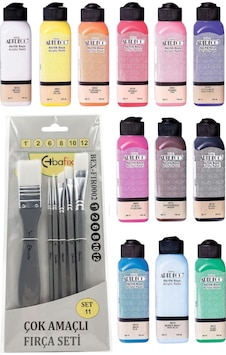 12 Adet 140 Ml Akrilik Boya 6'lı Fırça Seti Zemin Fırçalı Artdeco Çok Renkli 12 Adet 140 Ml Akrilik Boya 6'lı Fırça Seti Zemin Fırçalı Artdeco Çok Renkli
