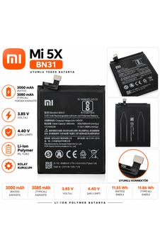 Xiaomi Mi 5x Uyumlu Bn31 3080 Mah Li-ıon Polymer Batarya Xiaomi Mi 5x Uyumlu Bn31 3080 Mah Li-ıon Polymer Batarya