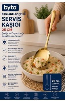Paslanmaz Çelik Servis Kaşığı 25 Cm Altın Renk Büyük Boy Mutfak Servis Kaşığı Altın Paslanmaz Çelik Servis Kaşığı 25 Cm Altın Renk Büyük Boy Mutfak Servis Kaşığı Altın