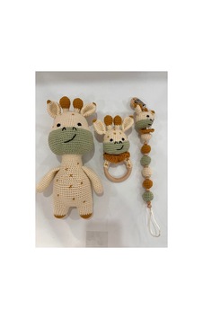 El Örgüsü Zürafa Set Amigurumi + Çıngıraklı Diş Kaşıyıcı + Emzik Zinciri Yeşil El Örgüsü Zürafa Set Amigurumi + Çıngıraklı Diş Kaşıyıcı + Emzik Zinciri Yeşil
