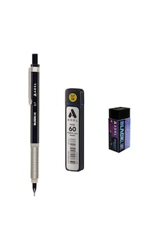 Adel Blackline Metal Gövdeli Versatil Kalem 0.7 Mm Gri-siyah + Prıme 0,7 Uç 60'lı + Silgi