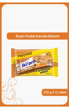 İkram Fındık Kremalı Bisküvi - 3'lü Paket - 270 Gram - 12 Adet İkram Fındık Kremalı Bisküvi - 3'lü Paket - 270 Gram - 12 Adet