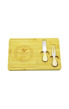 Lunaev Bıçak Sağ 19x29cm -1.5 Cm Ahşap Bambu Kahvaltı Peynir Sunum Tabak 2peynir Bıçak Ahşap Saplı Açık Gri