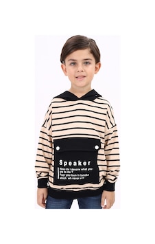 Toontoy Kids Toontoy Erkek Çocuk Oversize Kapüşonlu Düşük Omuz Baskılı Çizgili Sweatshirt - Garnili & 2 İplik Bej Toontoy Kids Toontoy Erkek Çocuk Oversize Kapüşonlu Düşük Omuz Baskılı Çizgili Sweatshirt - Garnili & 2 İplik Bej